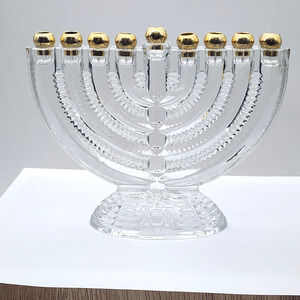 RARE Hanukkah Crystal Candle Legends Menorah GODINGER 24% Full Lead Crystal EUC